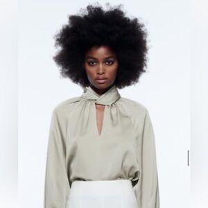ZARA satin blouse with twist neck feature